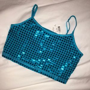 NWT Justice teal sequined crop top girls size 6-7
